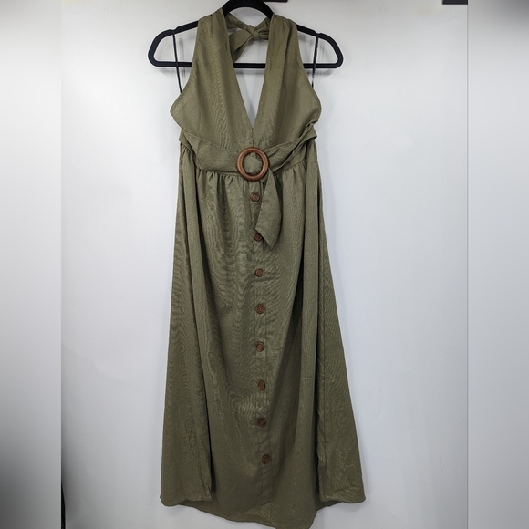 LULUS Feeling The Breeze Button Front Halter Midi Dress - Picture 1 of 9